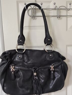B. Makowsky black leather shoulder Black Women's Shoulder Bag with Tassel Accent